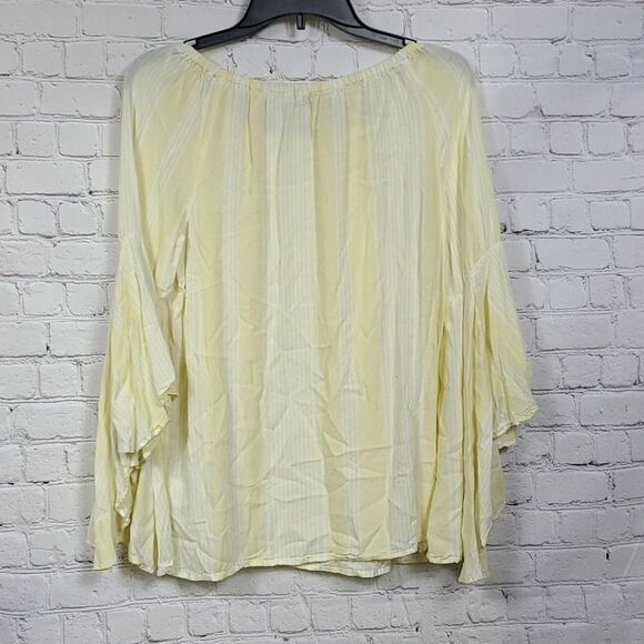 Macy's Fever Mellow Yellow Striped Off the Shoulder Ruffled Peasant Bell Blouse - Picture 4 of 11